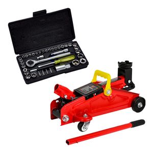 Set Completo: Gato Hidráulico 2T + Copas Ratchet 40 Piezas en Estuche