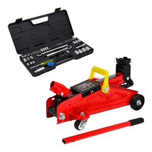 Kit Gato Hidráulico 2 t + Juego de Copas Ratchet 52 Pzas