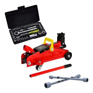 Kit Gato Hidráulico 2T + Juego de Copas Ratchet 40 Pzas + Cruceta