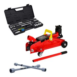 Kit Gato Hidráulico 2T + Juego De Copas Ratchet 52 Pzas + Cruceta